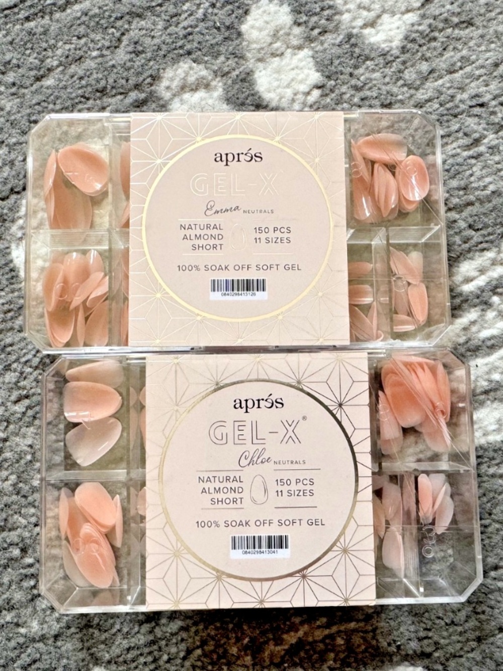 Apres Gel-X Short Almond nail tips in Emma and Chloe